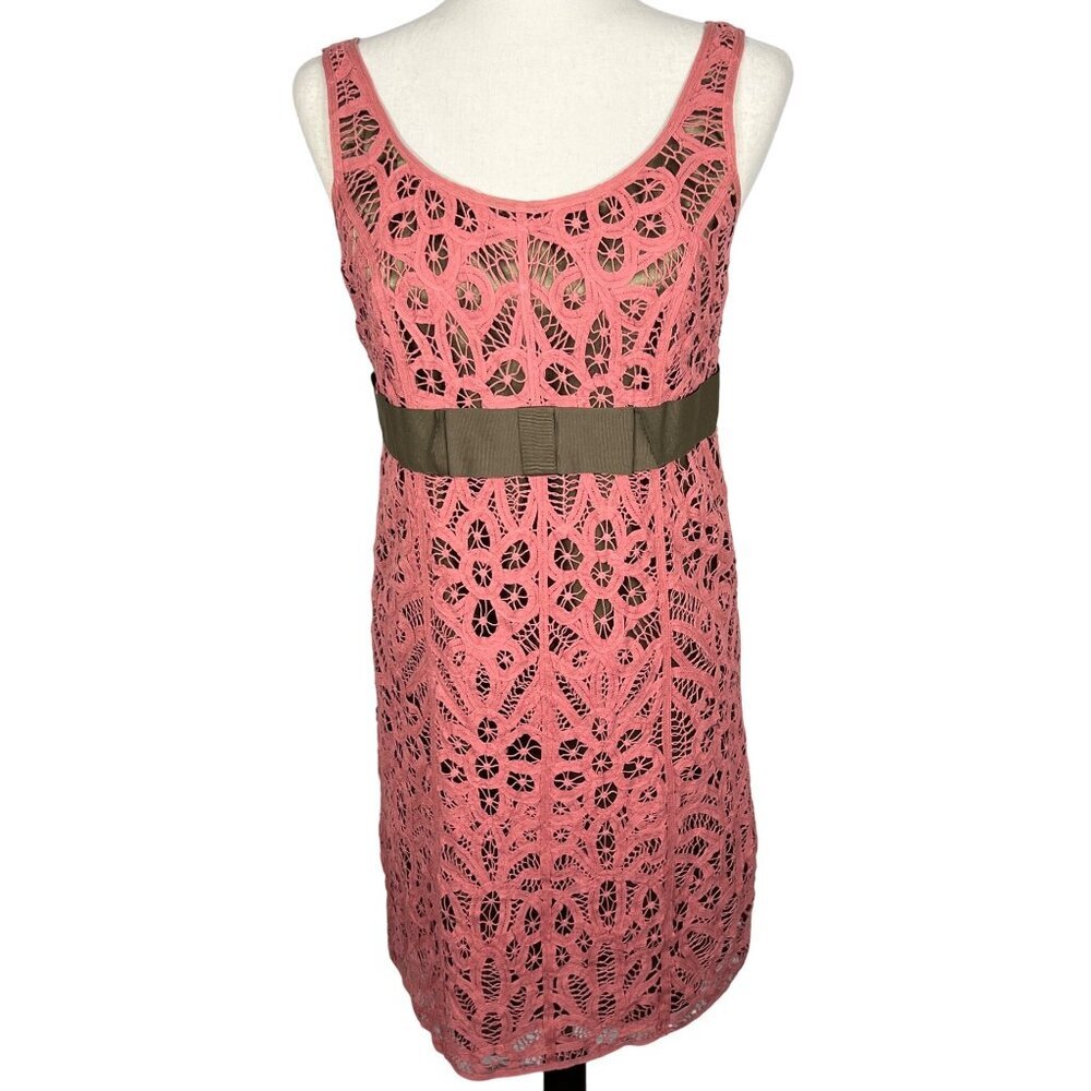 VINTAGE BETSEY JOHNSON Sleeveless Lace Overlay Dress in Pink & Brown Sz 10 EUC - Picture 1 of 5